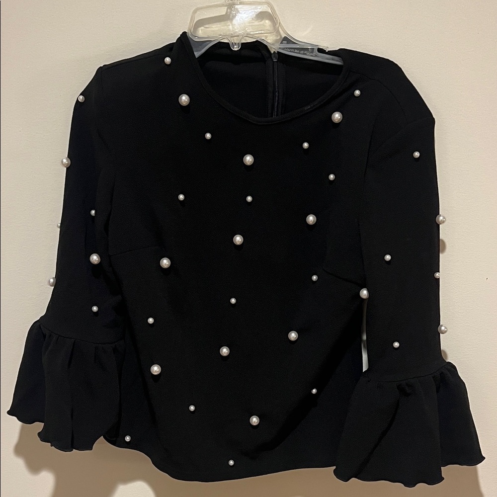 SHEIN Black Top with Pearl Accents size large